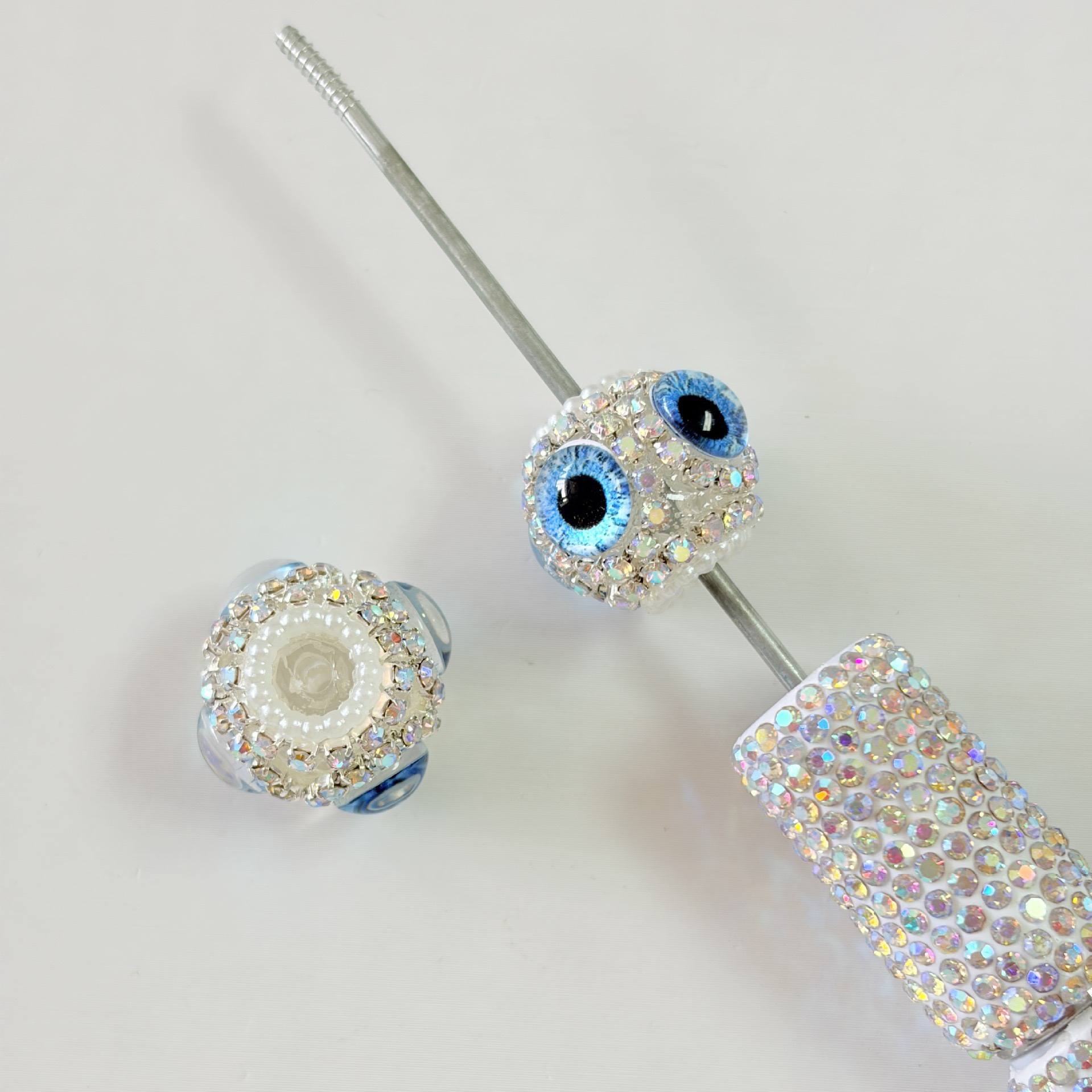 Evil Eye Rhinestone Spacer Bead, Blue Eye Bling Craft Bead for DIY Pen Making & Jewelry Accessories