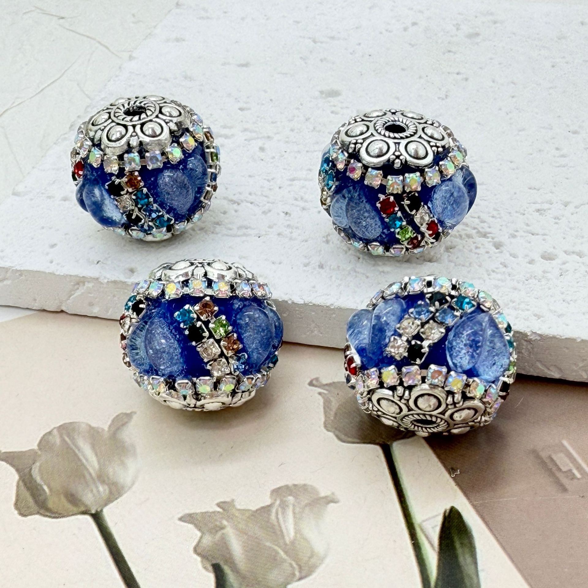 Heart Petal Rhinestone Spacer Beads, Glitter Flower Craft Beads for DIY Pen Making & Jewelry Accessories