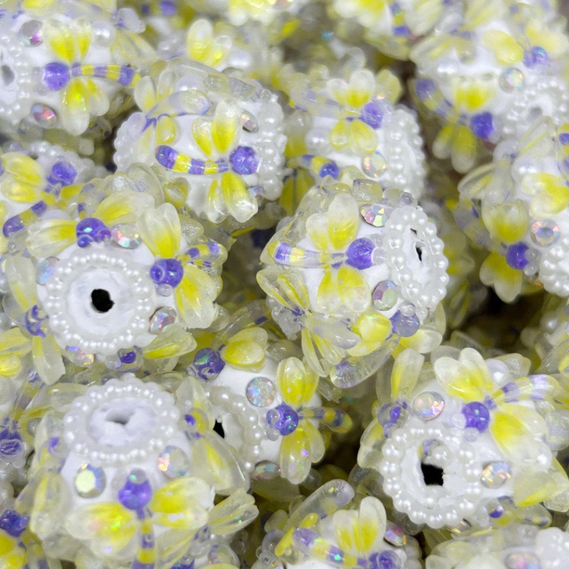Handmade Butterfly Flower Rhinestone Spacer Beads, Pearl Decor Large Craft Beads for DIY Pen Making & Jewelry Accessories
