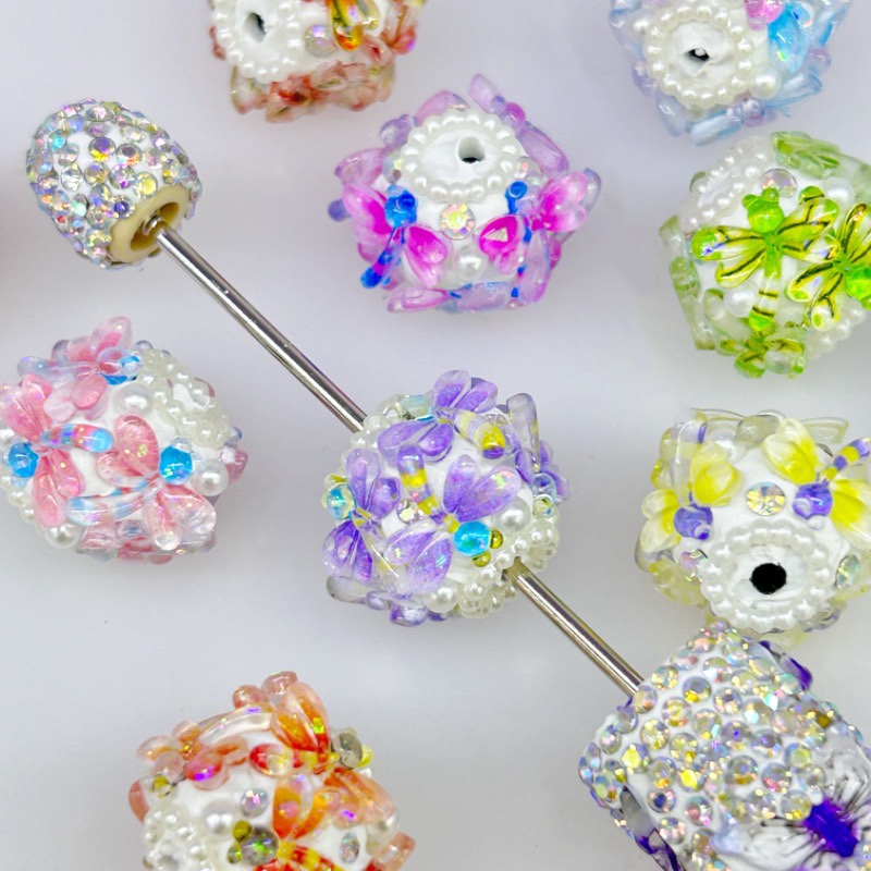Handmade Butterfly Flower Rhinestone Spacer Beads, Pearl Decor Large Craft Beads for DIY Pen Making & Jewelry Accessories
