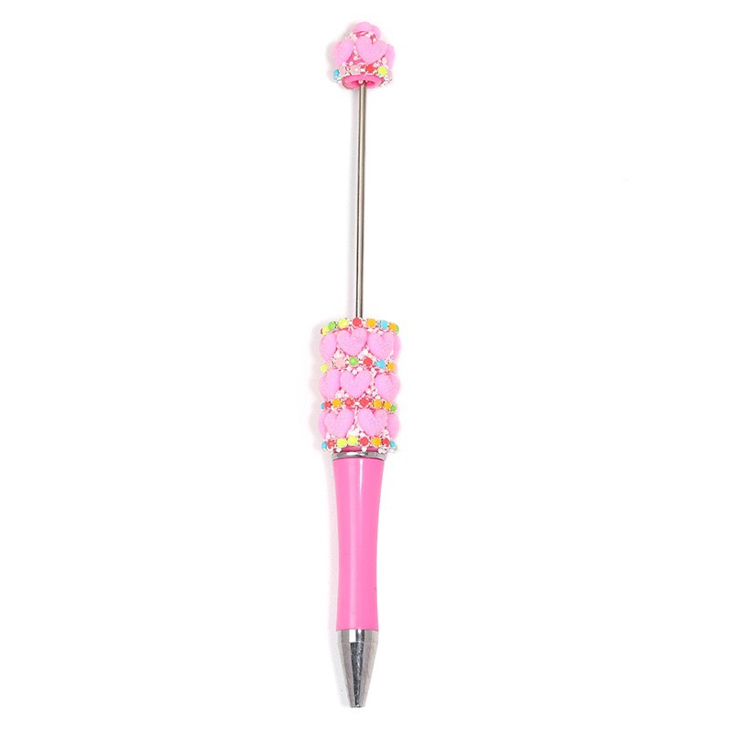 Handmade Red Heart Beaded Ballpoint Pen, Cute Bling Decorative Kawaii Stationery Pen for Girls