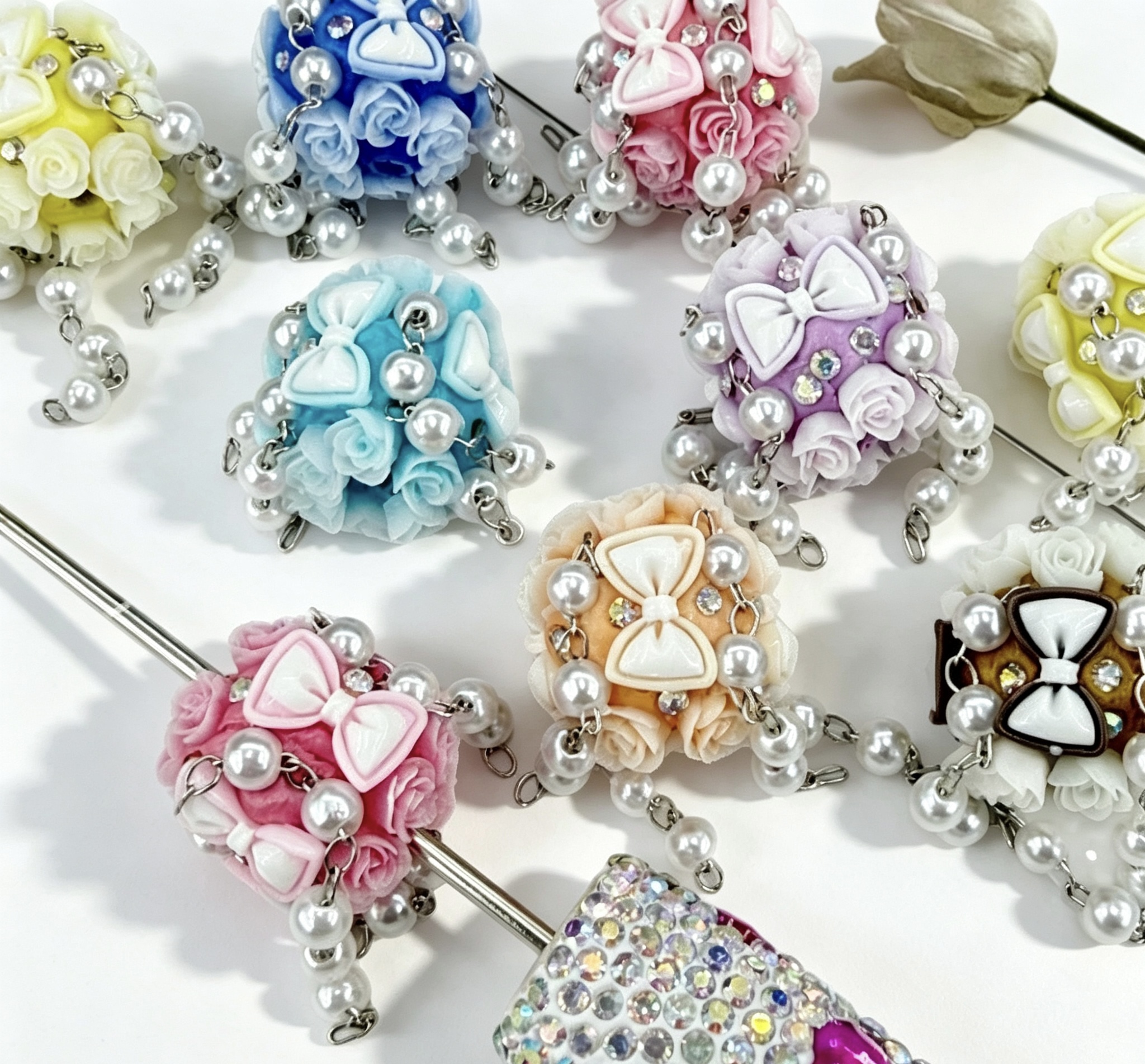 Rose Bow Pearl Tassel Spacer Beads, Floral Dangling Craft Beads for DIY Pen Making & Jewelry Accessories

