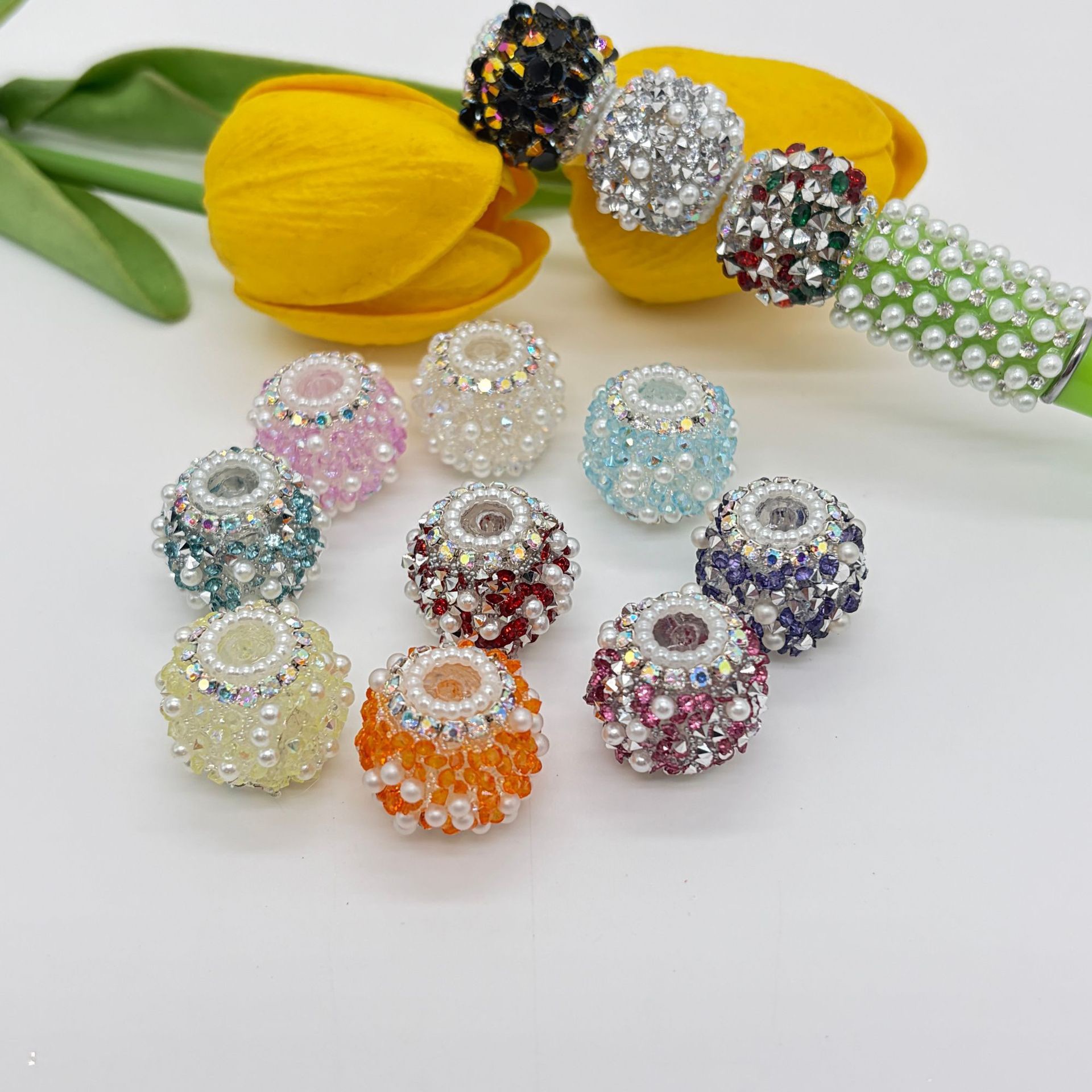 Red Rhinestone Pearl Spacer Bead, Luxury Bling Craft Bead for DIY Pen Making & Jewelry Accessories
