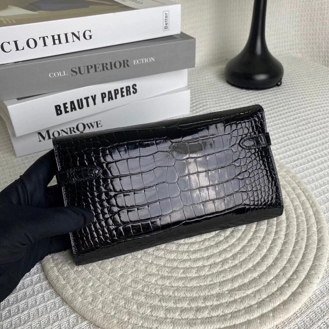 HERMES(エルメス) クロコ ケリーウォレット ブラック 長財布