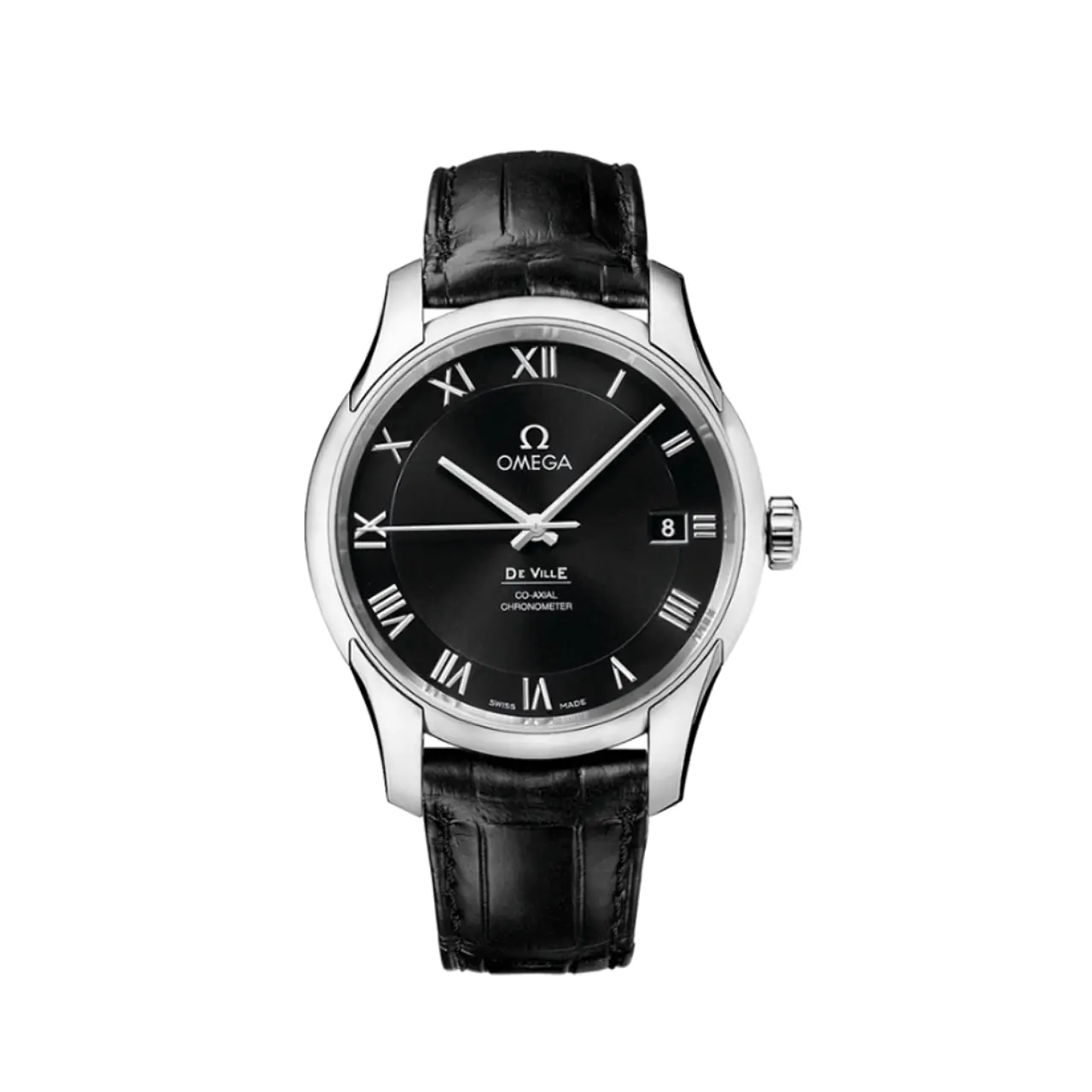 Omega De Vill﻿e 41 mm, ステンレススティール   レザーストラッ﻿プ