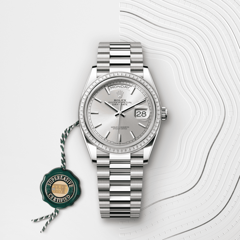デイデイト 36 | オイスター、36 mm、ホワイトゴールド、ダイヤモンド  リファレンス 128399TBR-0001