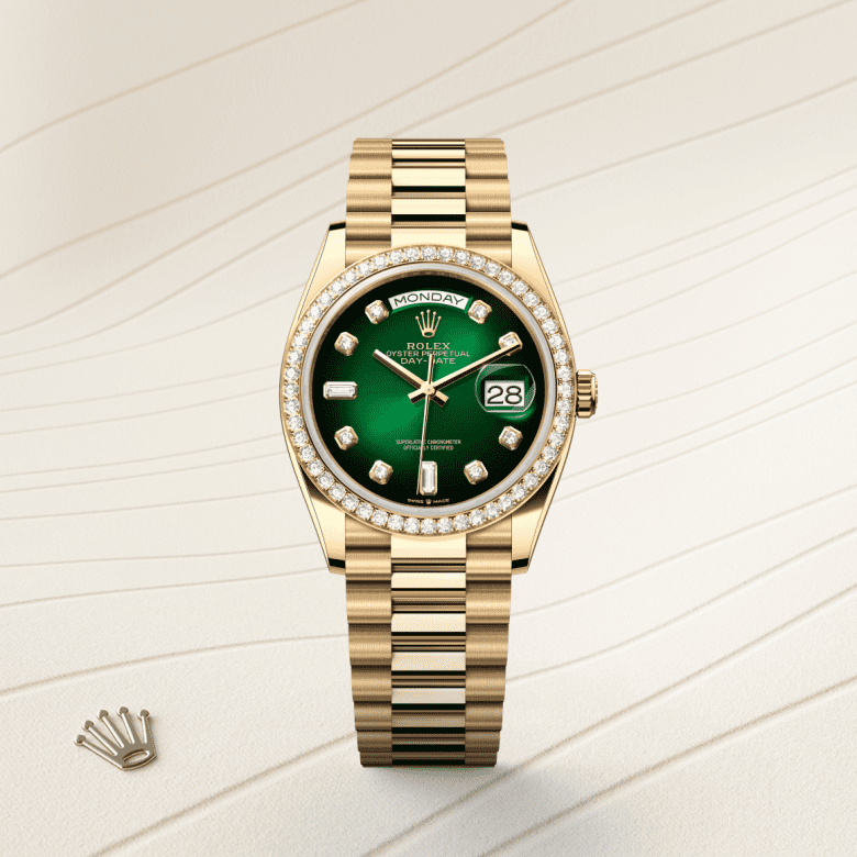 デイデイト 36 | オイスター、36 mm、イエローゴールド、ダイヤモンド  リファレンス 128348RBR-0035