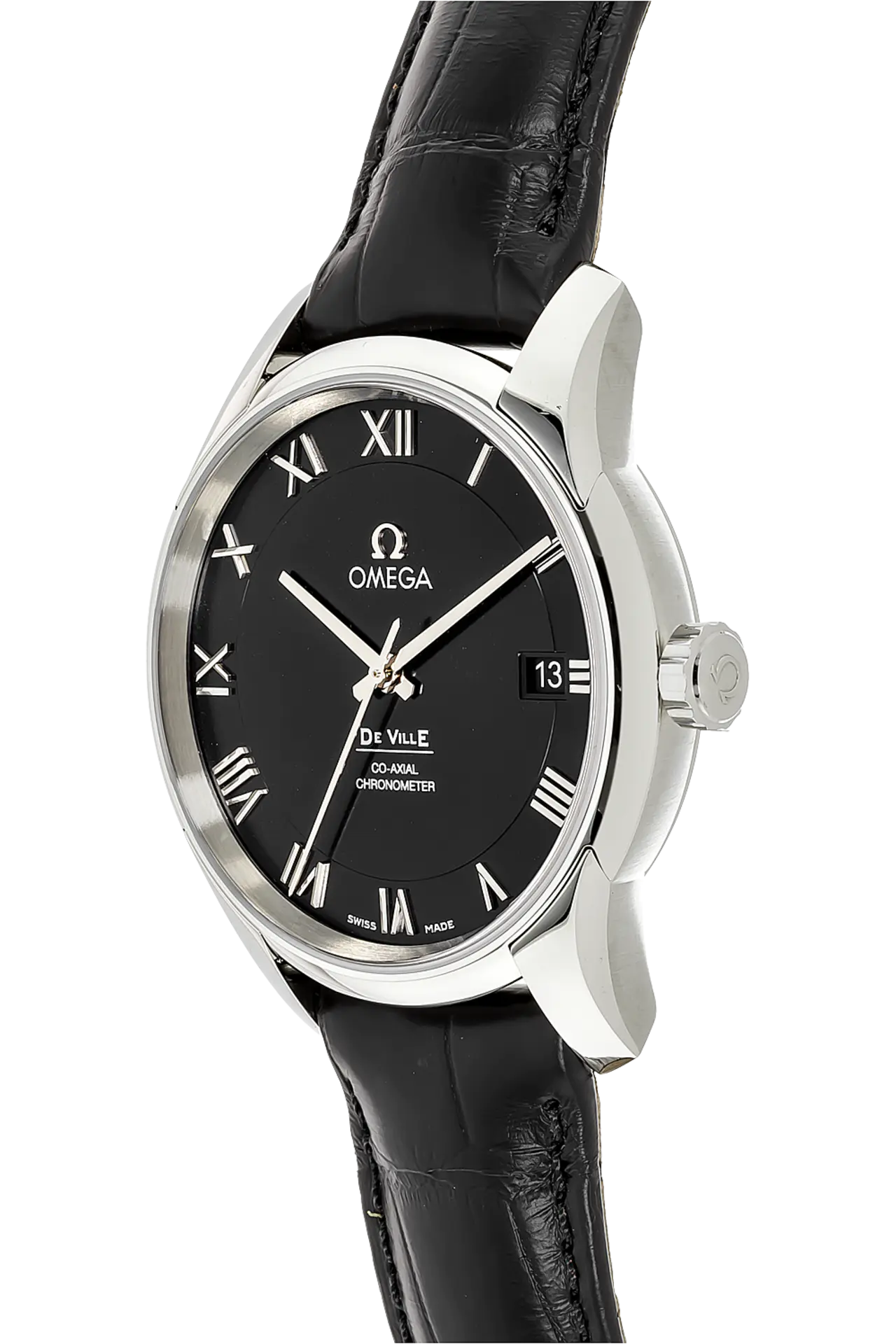 Omega De Vill﻿e 41 mm, ステンレススティール   レザーストラッ﻿プ