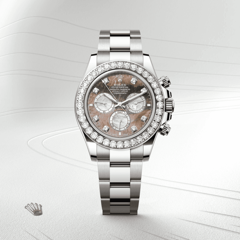 コスモグラフ デイトナ | オイスター、40 mm、ホワイトゴールド、ダイヤモンド  リファレンス 126579RBR-0001