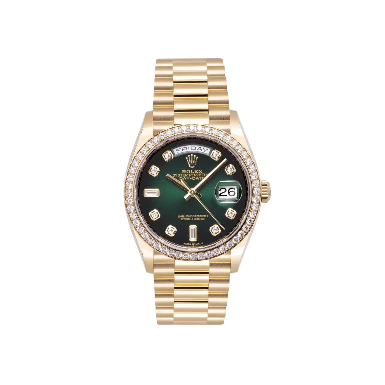 デイデイト 36 | オイスター、36 mm、イエローゴールド、ダイヤモンド  リファレンス 128348RBR-0035