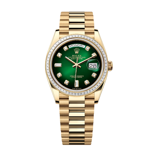 デイデイト 36 | オイスター、36 mm、イエローゴールド、ダイヤモンド  リファレンス 128398TBR-0008