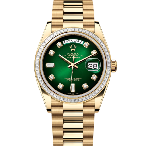 デイデイト 36 | オイスター、36 mm、イエローゴールド、ダイヤモンド  リファレンス 128398TBR-0008