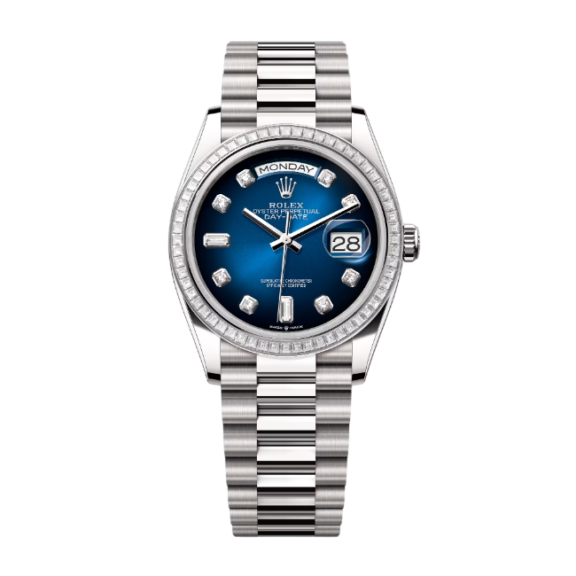 デイデイト 36 | オイスター、36 mm、ホワイトゴールド、ダイヤモンド  リファレンス 128399TBR-0007