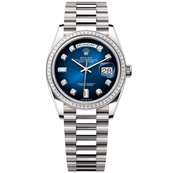 デイデイト 36 | オイスター、36 mm、ホワイトゴールド、ダイヤモンド  リファレンス 128399TBR-0007