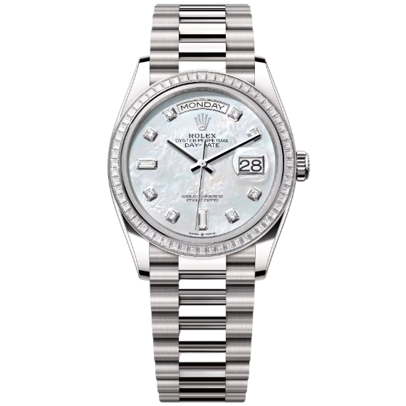 デイデイト 36 | オイスター、36 mm、ホワイトゴールド、ダイヤモンド  リファレンス 128399TBR-0003