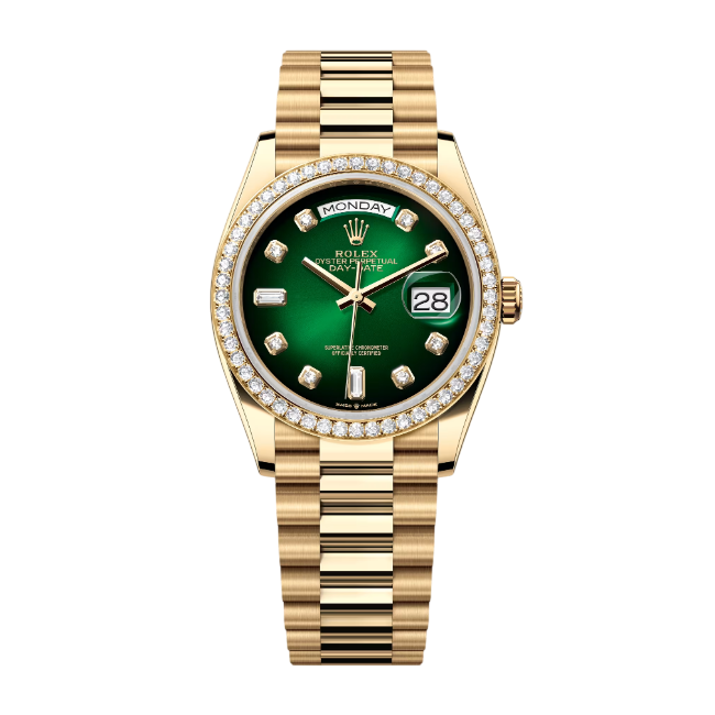 デイデイト 36 | オイスター、36 mm、イエローゴールド、ダイヤモンド  リファレンス 128348RBR-0035