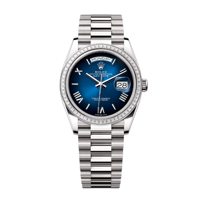 デイデイト 36 | オイスター、36 mm、ホワイトゴールド、ダイヤモンド  リファレンス 128399TBR-0021