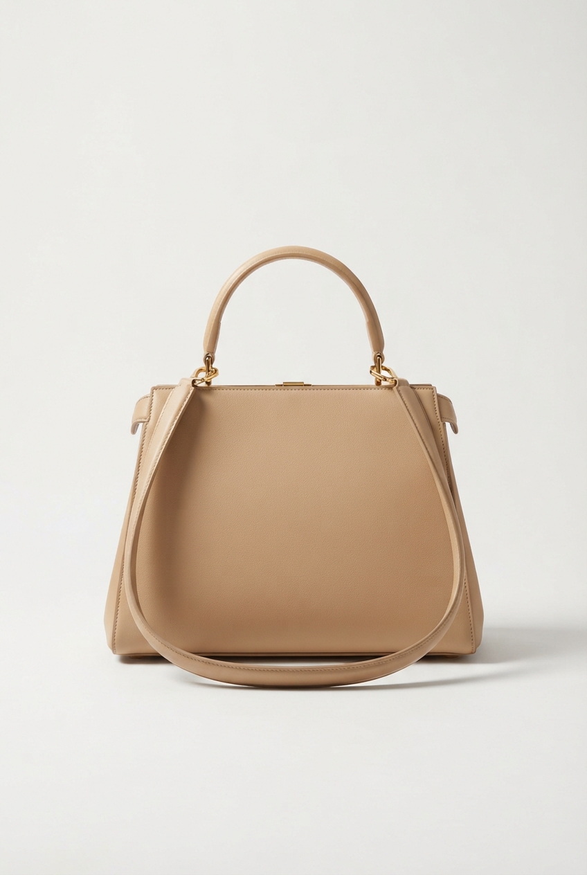 Structured beige vintage top handle bag