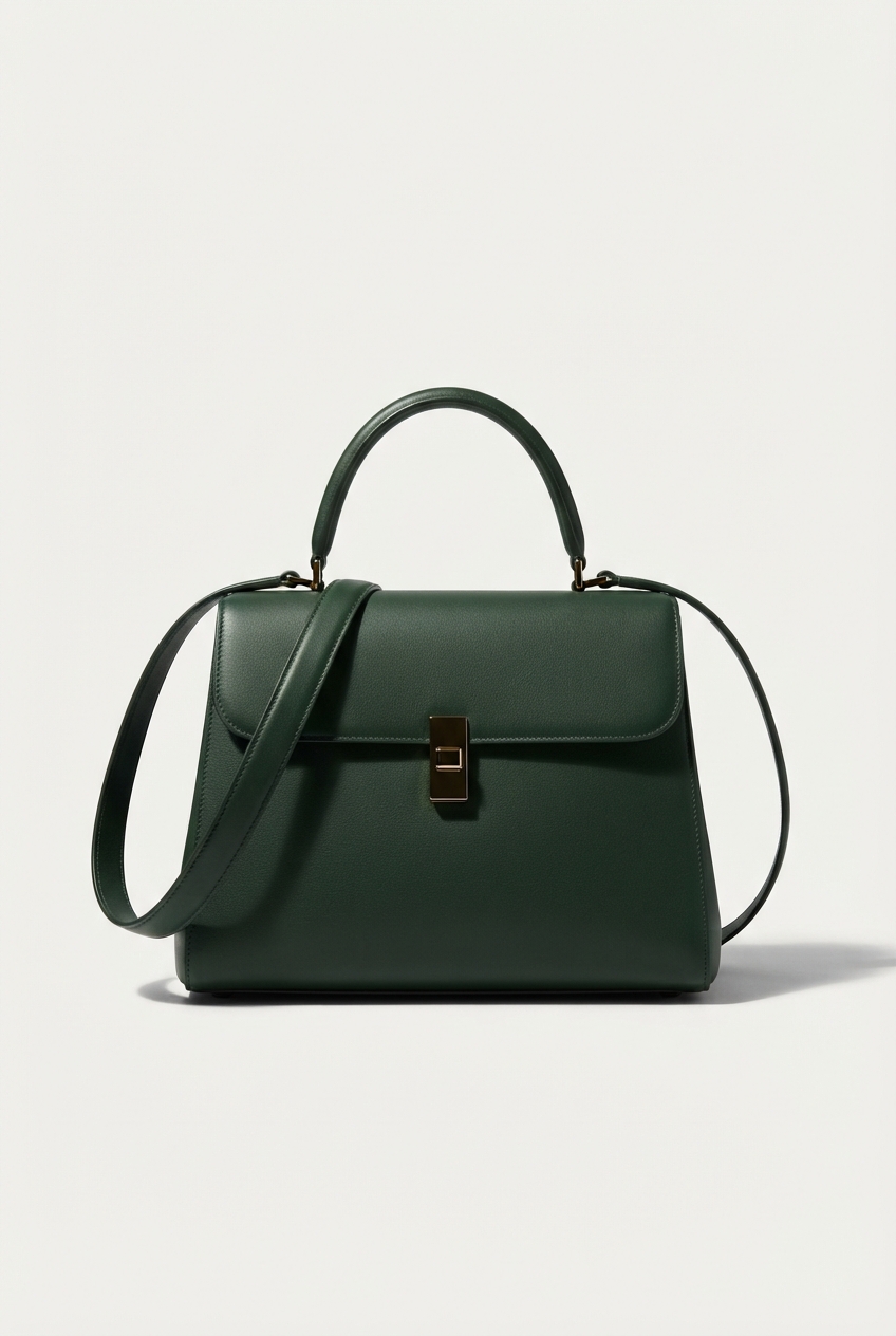 Soft dark green flap shoulder bag