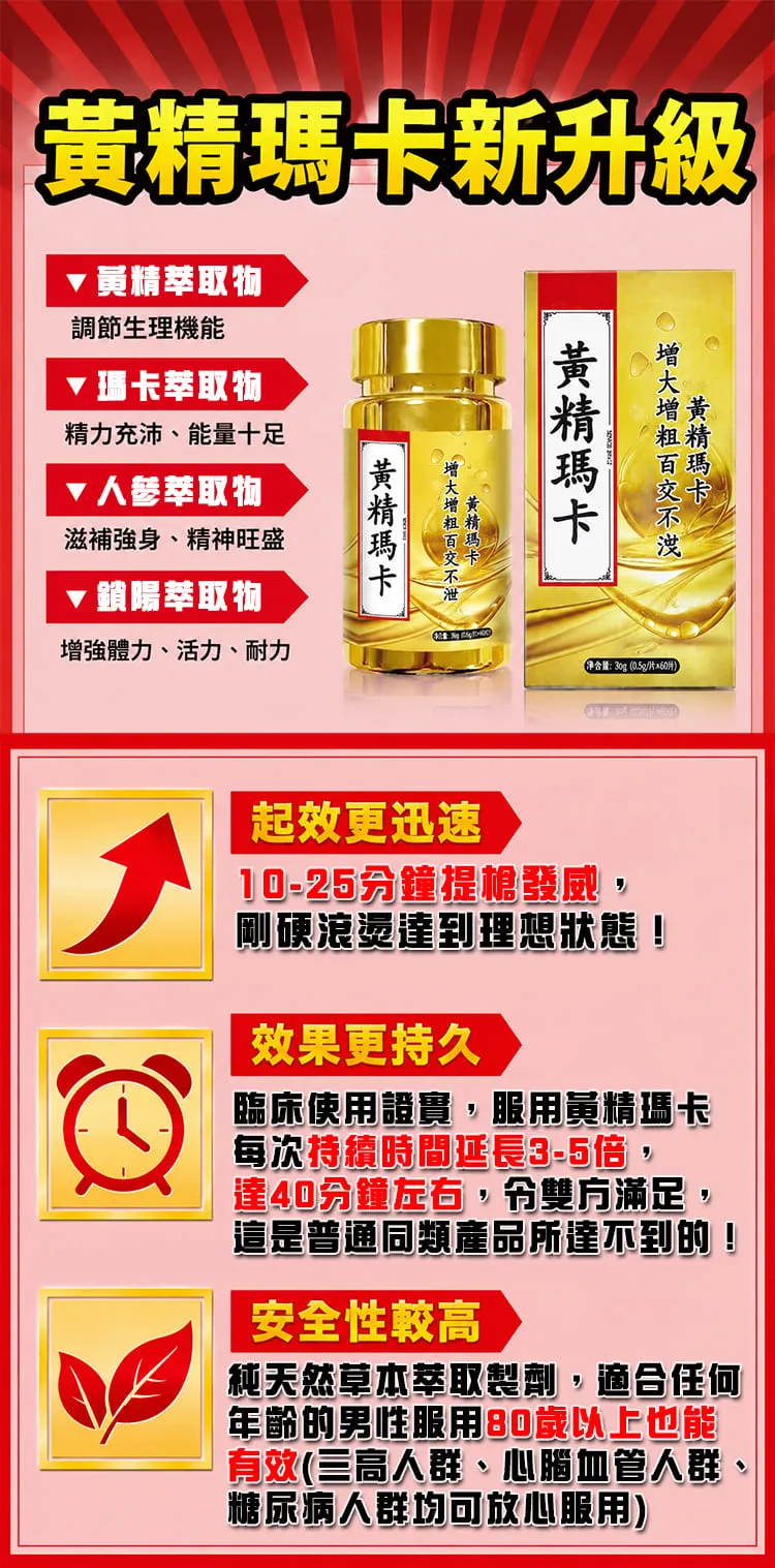 黃精瑪卡專為男士研製 雙效戰力加持 精力滋補固本