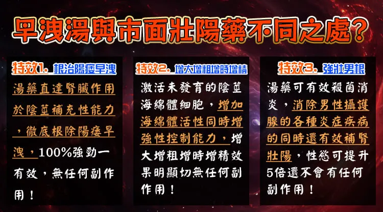 早洩湯與市面壯陽藥區別 增粗增時 消除攝護腺炎症 補腎壯陽