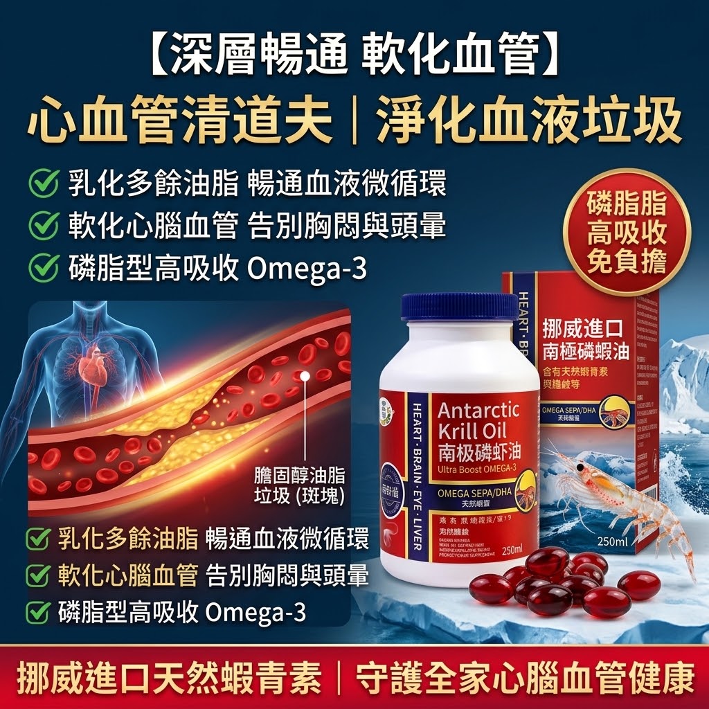 【官方正品】挪威進口南極磷蝦油｜心血管的清道夫・磷脂型Omega-3深層通暢・軟化血管降血脂・買1送1