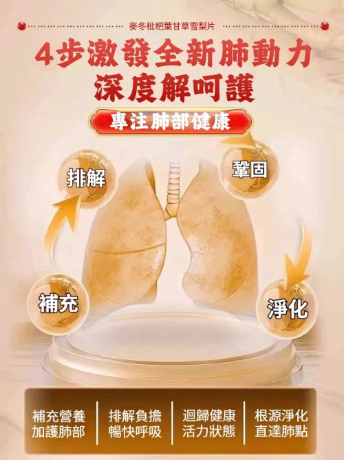 李時珍麥冬枇杷葉甘草雪梨片 60片 實力護肺 清肺潤燥化痰 補元商城