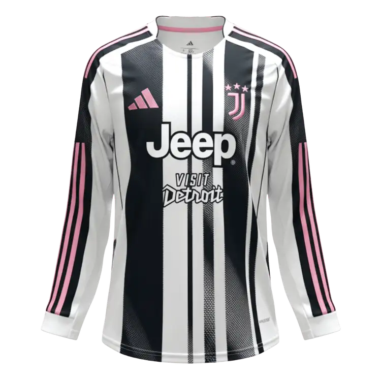 Juventus Mens Home Long Sleeve Soccer Jersey 2025/26 Black&White