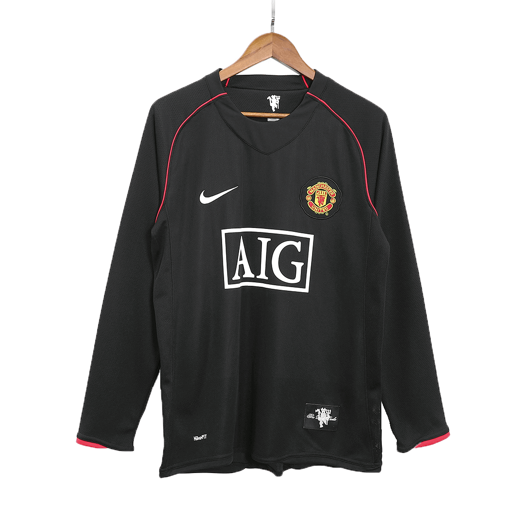 Retro RONALDO #7 Manchester United Mens Away Long Sleeve Soccer Jersey 2007/08 Black