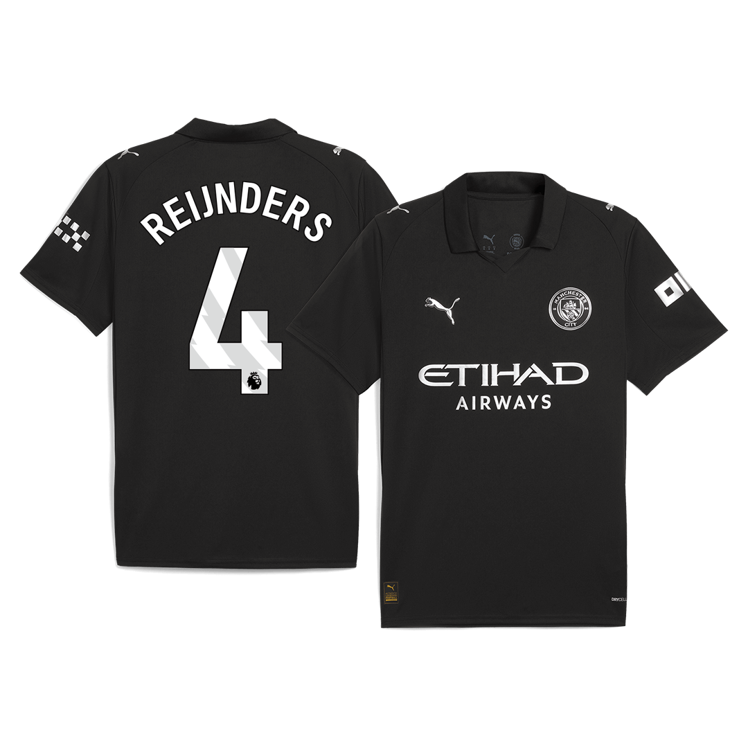REIJNDERS #4 Manchester City Mens Away Soccer Jersey 2025/26 Black