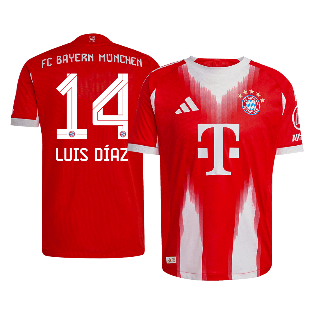 LUIS DÍAZ #14 Bayern Munich Mens Home Soccer Jersey 2025/26 Red - Player Version