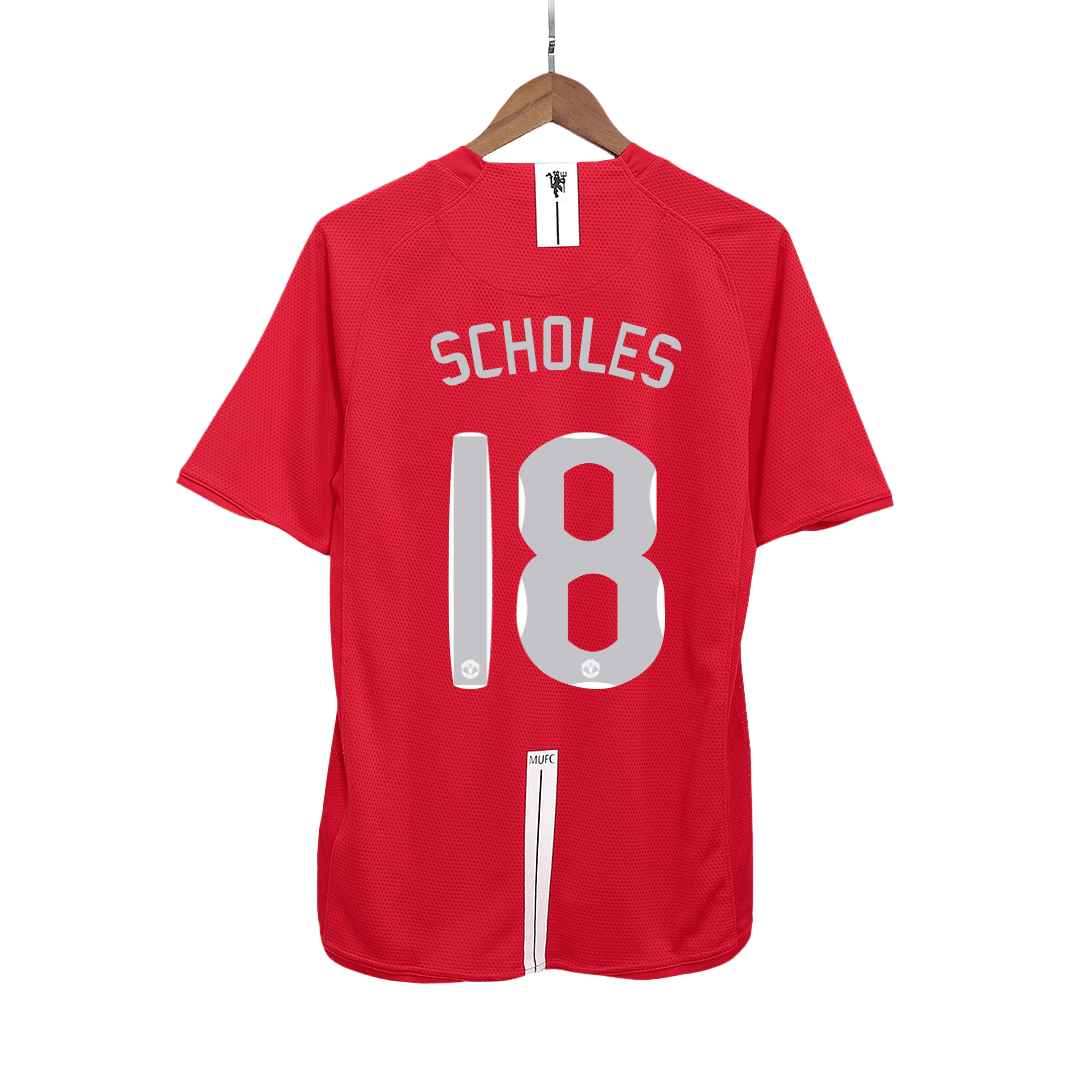 Retro SCHOLES #18 Manchester United Mens Home Soccer Jersey UCL Final UCL 2007/08 Red