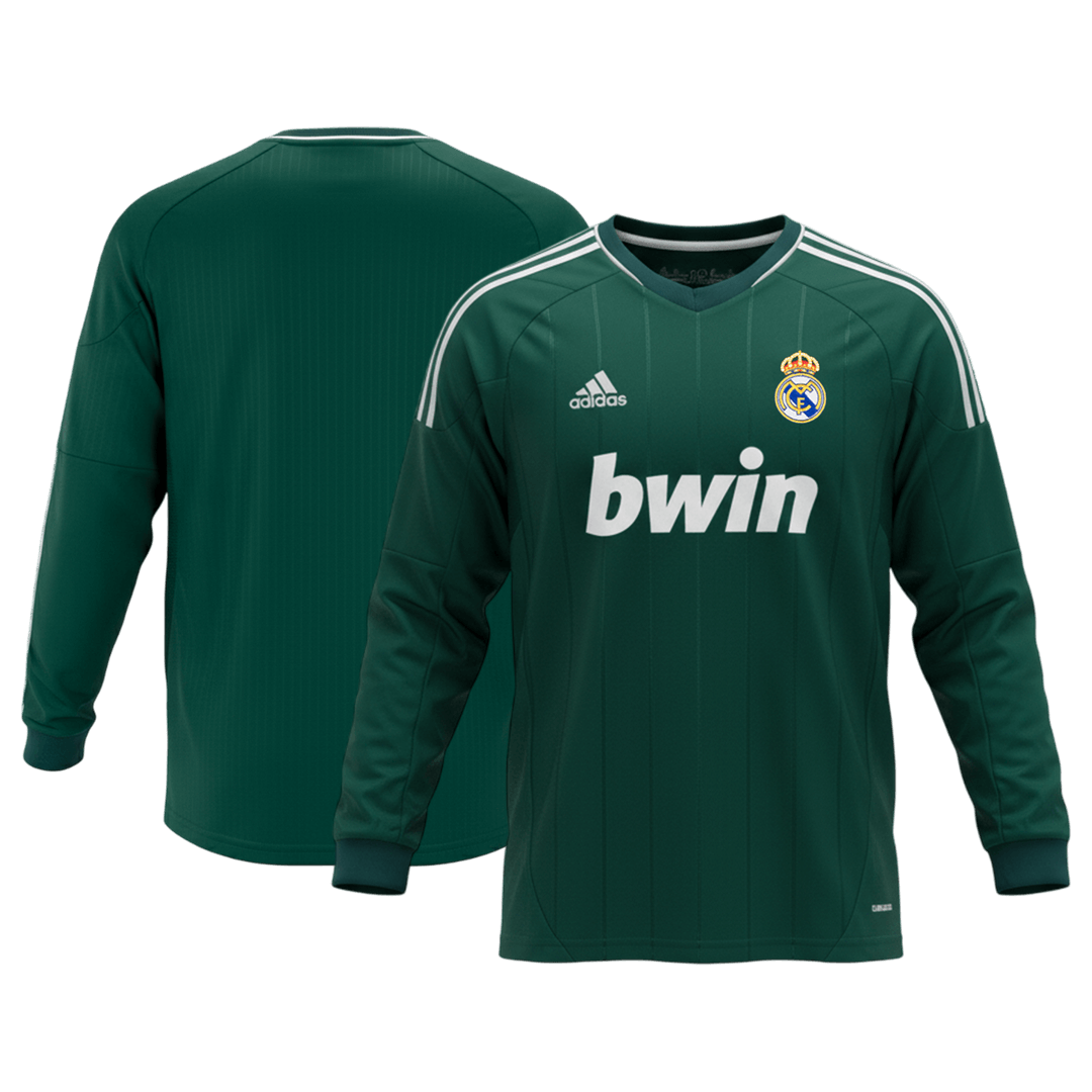 Retro Real Madrid Mens Third Away Long Sleeve Soccer Jersey 2012/13 Green