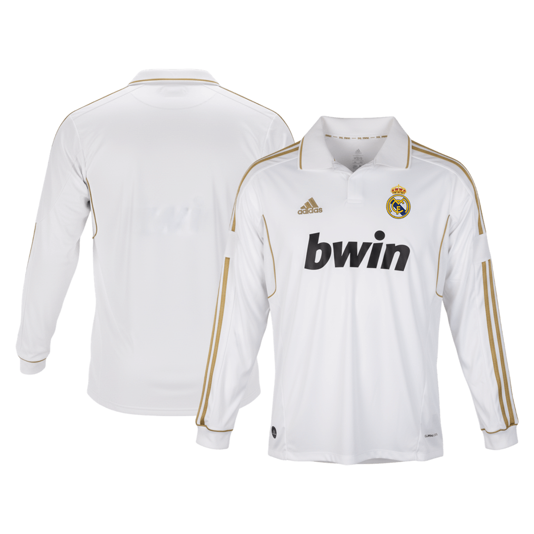 Retro Real Madrid Mens Home Long Sleeve Soccer Jersey 2011/12 White