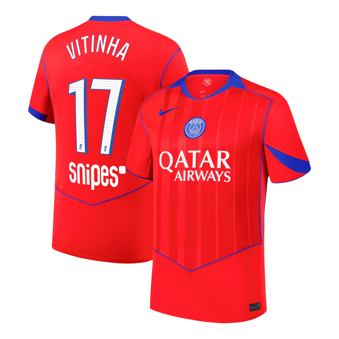 VITINHA #17 PSG Mens Third Away Soccer Jersey 2025/26 Red