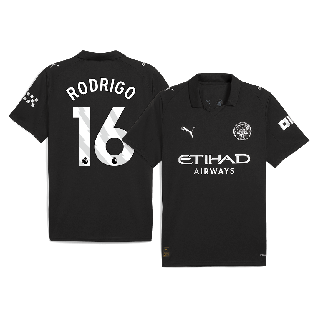 RODRIGO #16 Manchester City Mens Away Soccer Jersey 2025/26 Black