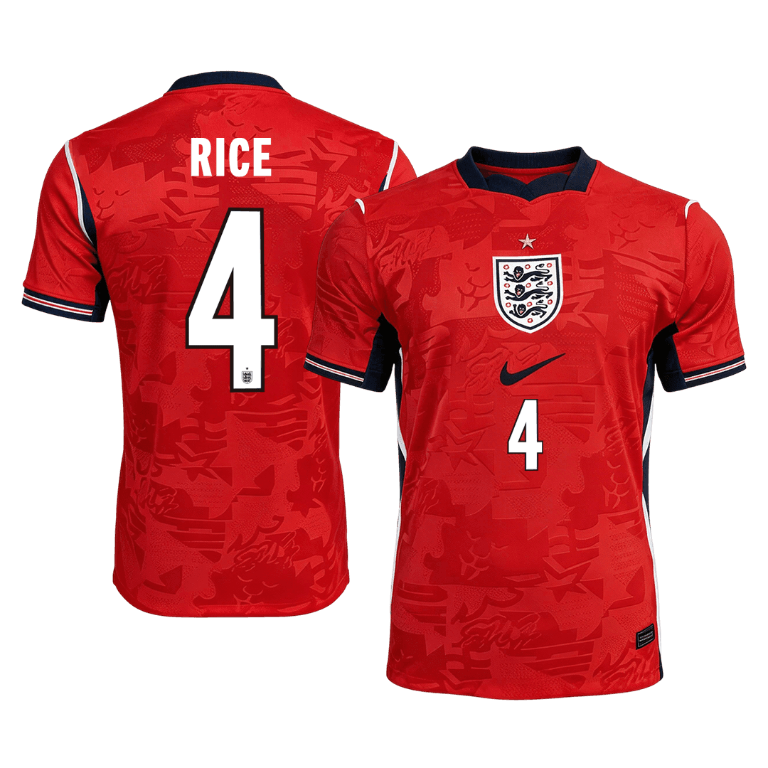 RICE #4 England Mens Away Soccer Jersey World Cup 2026 Red - Player Version