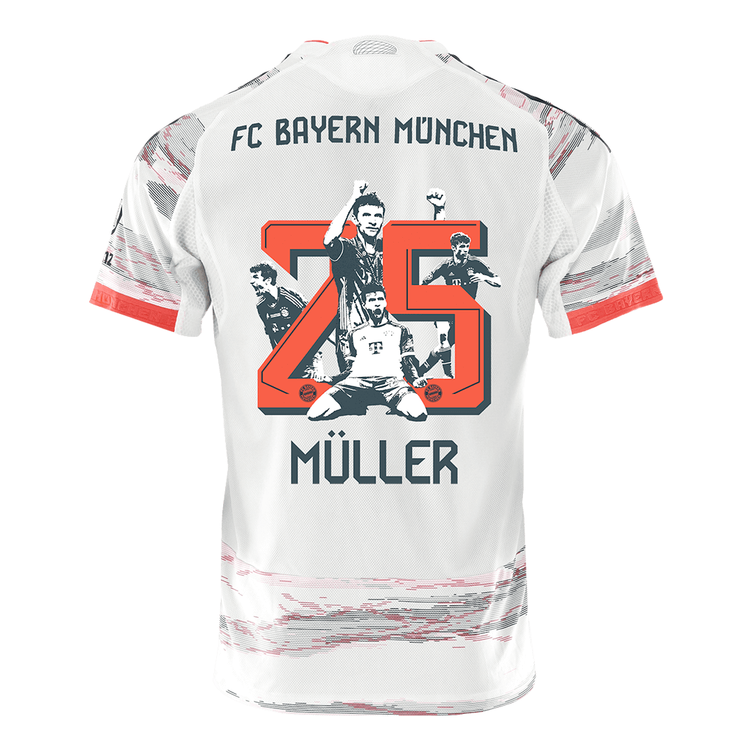 MÜLLER Special #25 Bayern Munich Mens Away Soccer Jersey 2025/26 White - Player Version