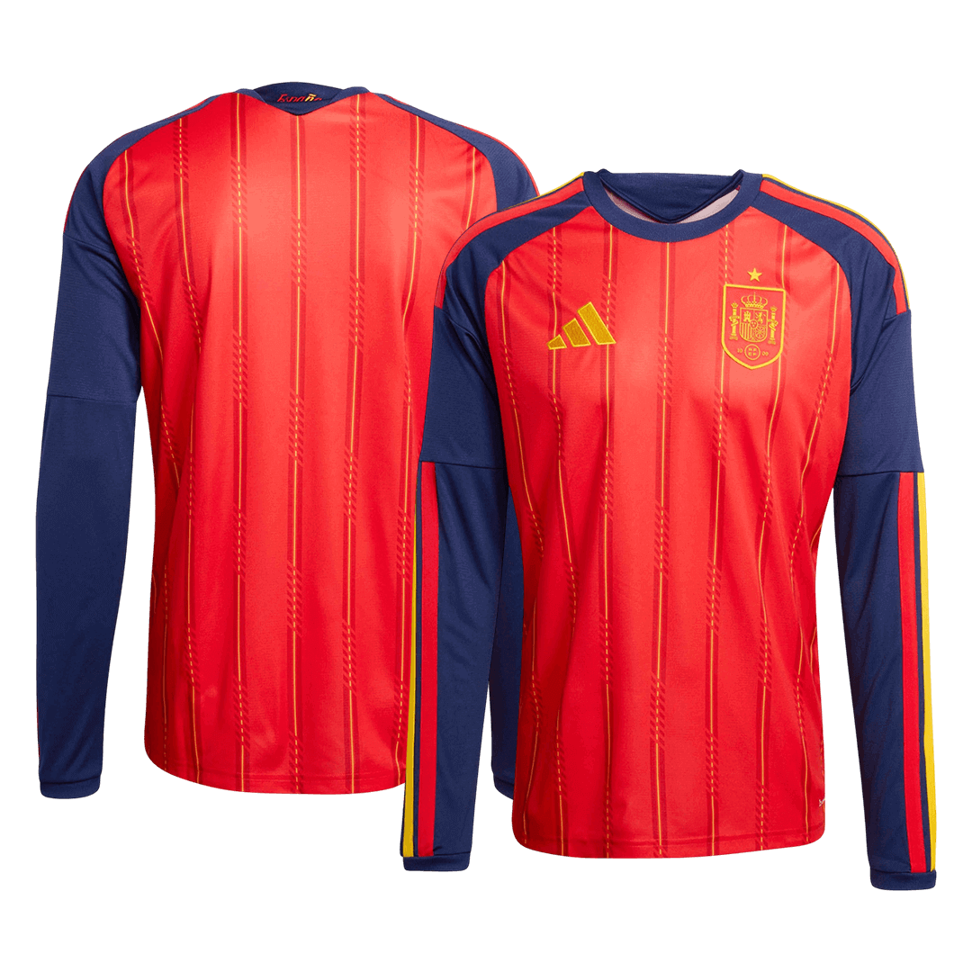 Spain Mens Home Long Sleeve Soccer Jersey World Cup 2026 Red