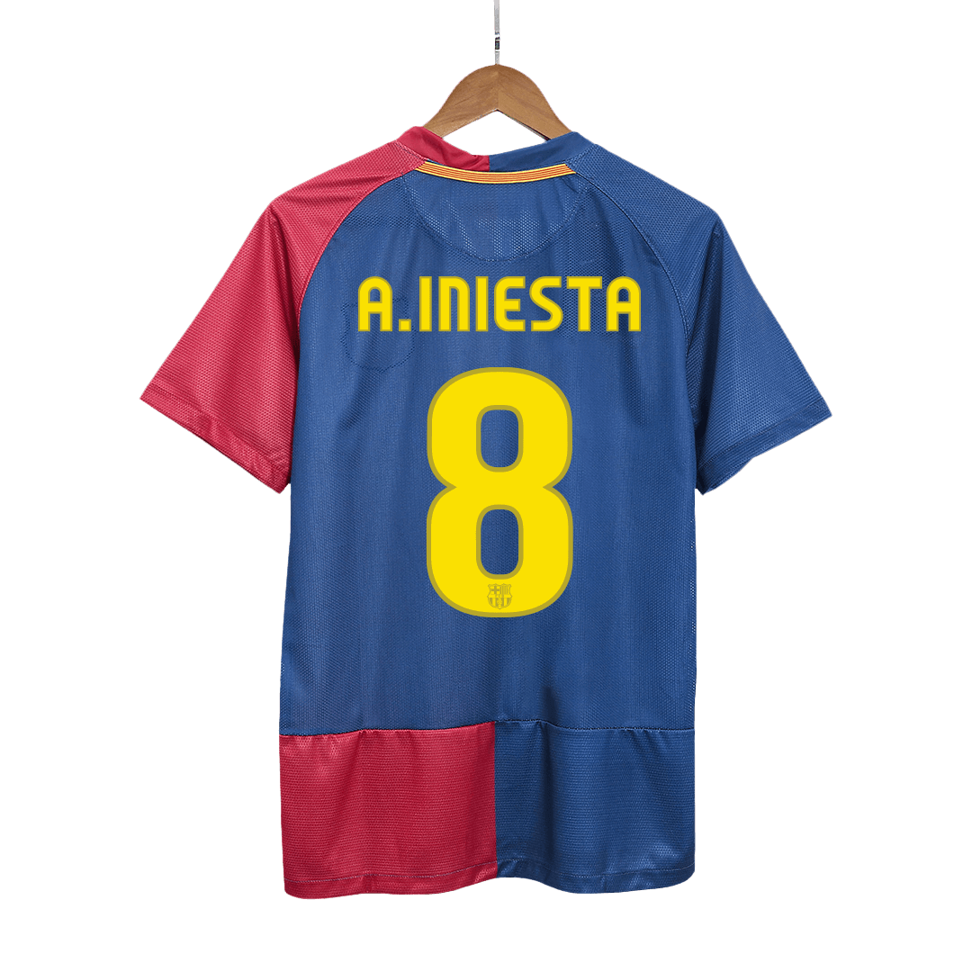 Retro A.INIESTA #8 Barcelona Mens Home Soccer Jersey UCL Final UCL 2008/09 Blue&Red
