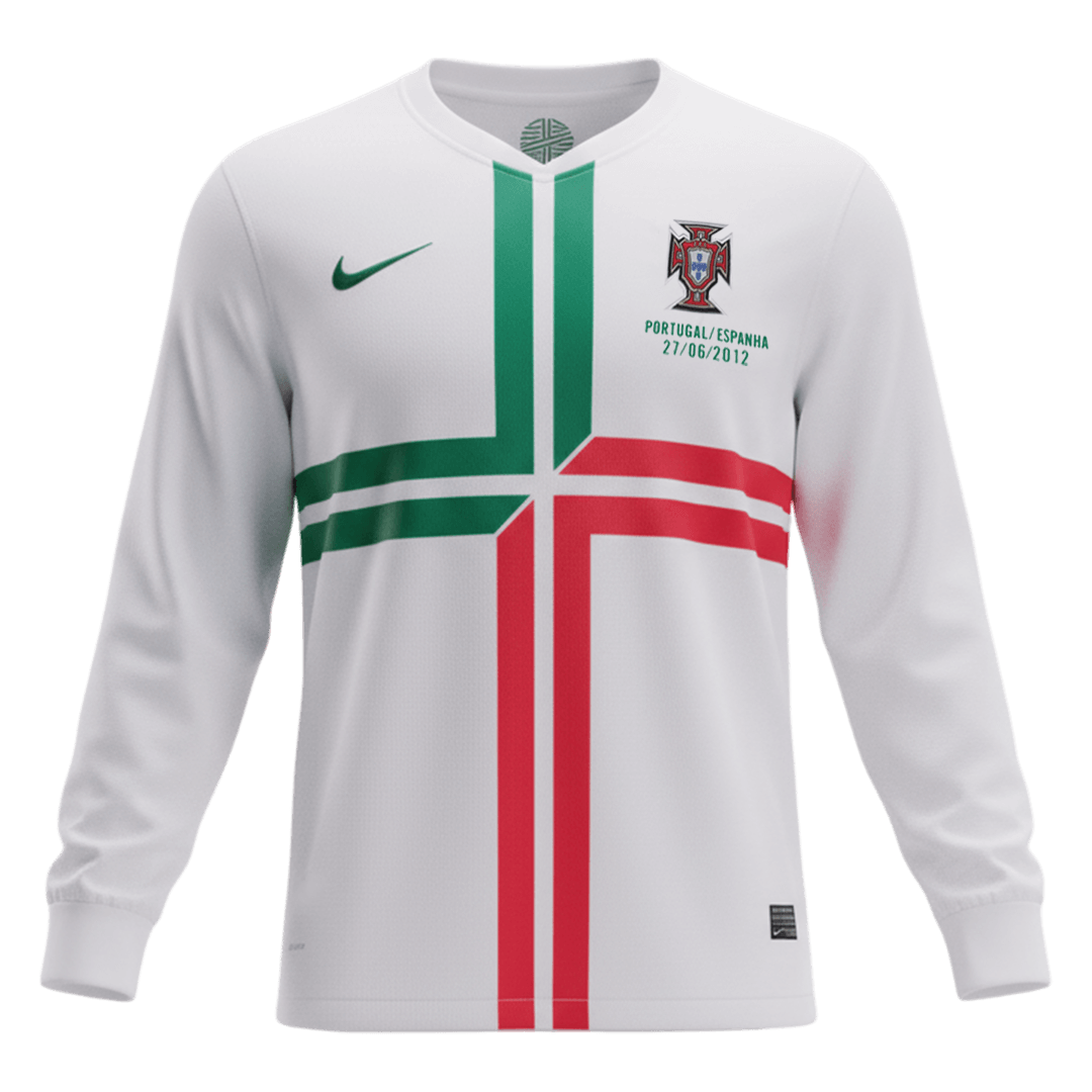 Retro Portugal Mens Away Long Sleeve Soccer Jersey 2012 White