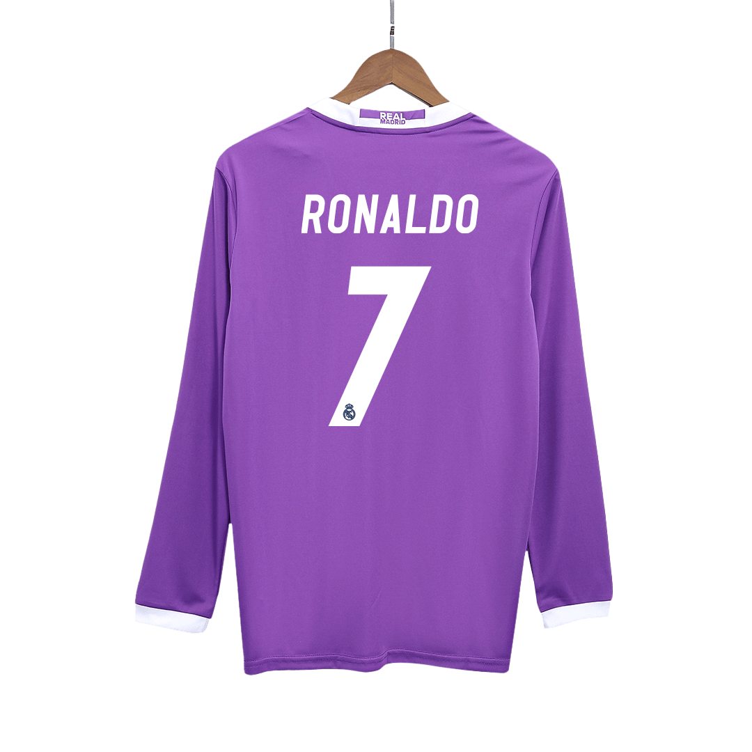 Retro RONALDO #7 Real Madrid Mens Away Long Sleeve Soccer Jersey 2016/17 Purple