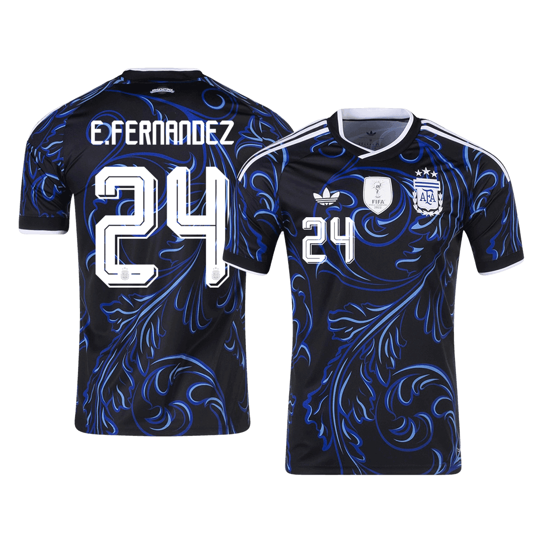 E. FERNANDEZ #24 Argentina Mens Away Soccer Jersey World Cup 2026 Black