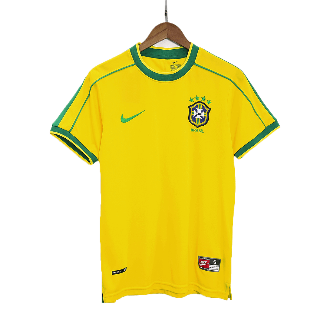 Retro Brazil Mens Home Soccer Jersey 1998 Yellow