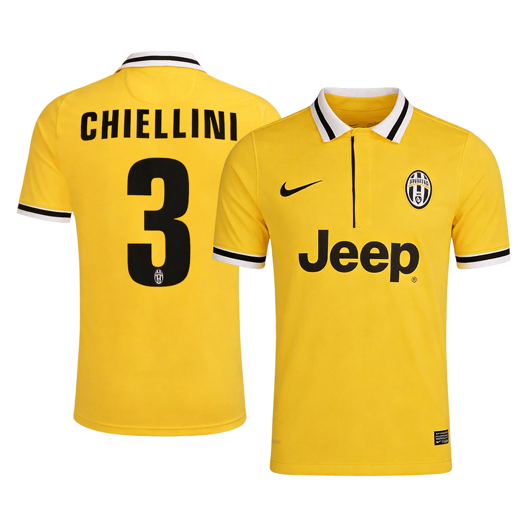 Retro CHIELLINI #3 Juventus Mens Away Soccer Jersey 2013/14 Yellow