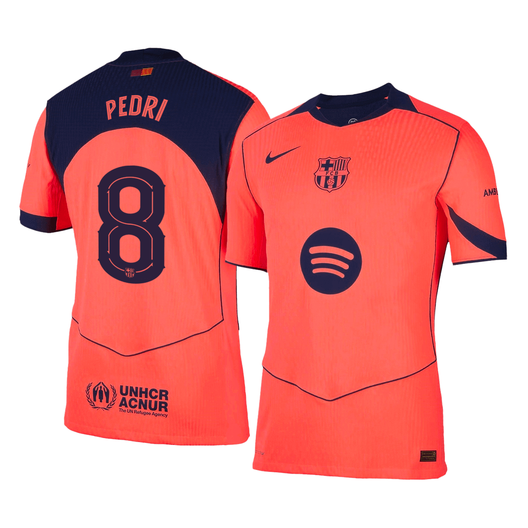 PEDRI #8 Barcelona Mens Third Away Soccer Jersey UCL 2025/26 Orange - Player Version