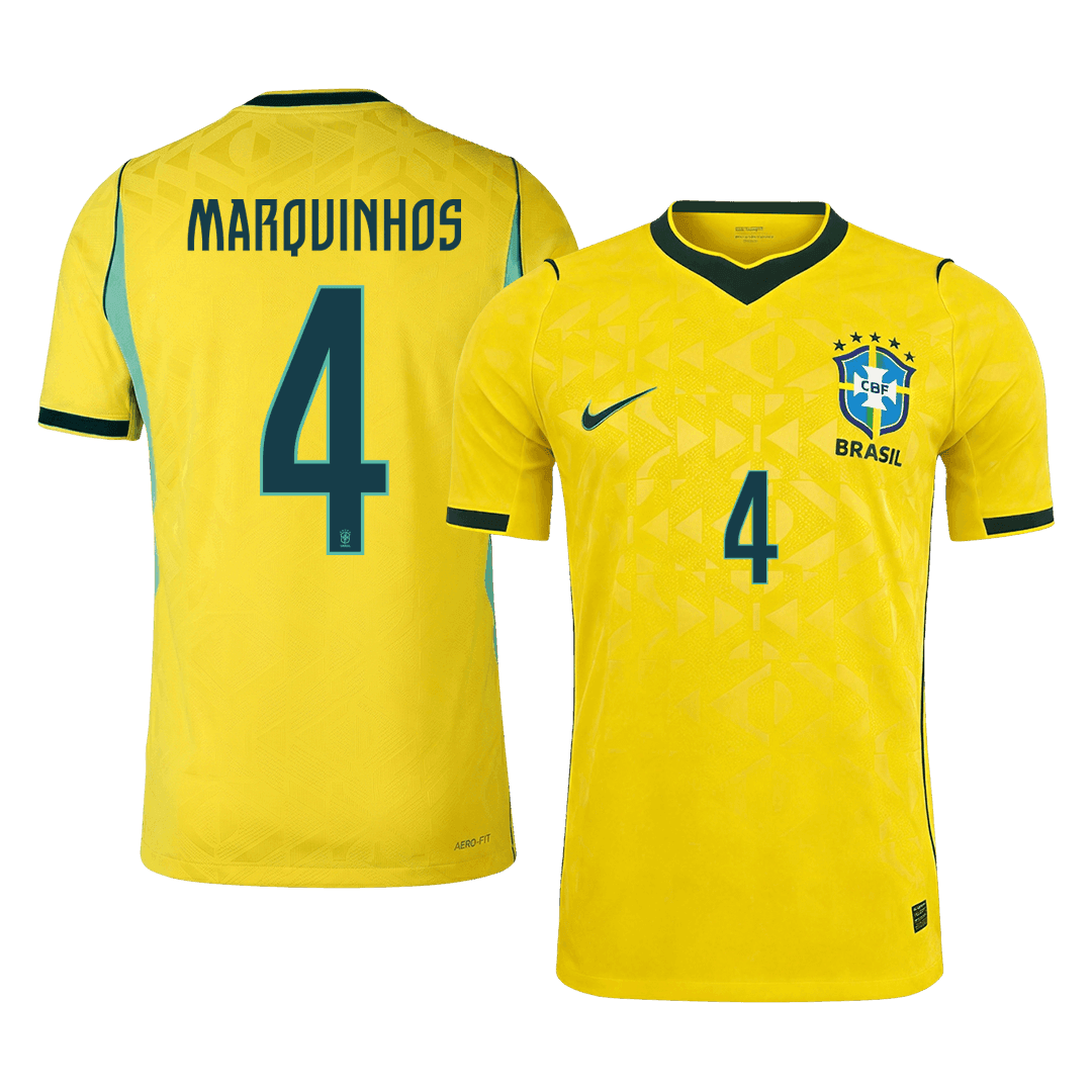 MARQUINHOS #4 Brazil Mens Home Soccer Jersey World Cup 2026 Yellow - Player Version