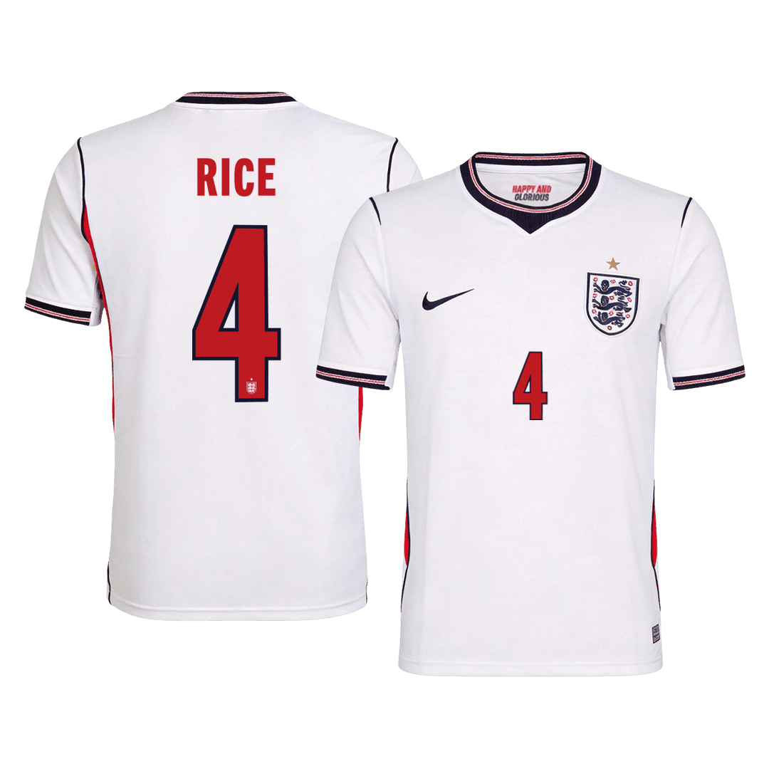 RICE #4 England Mens Home Soccer Jersey World Cup 2026 White