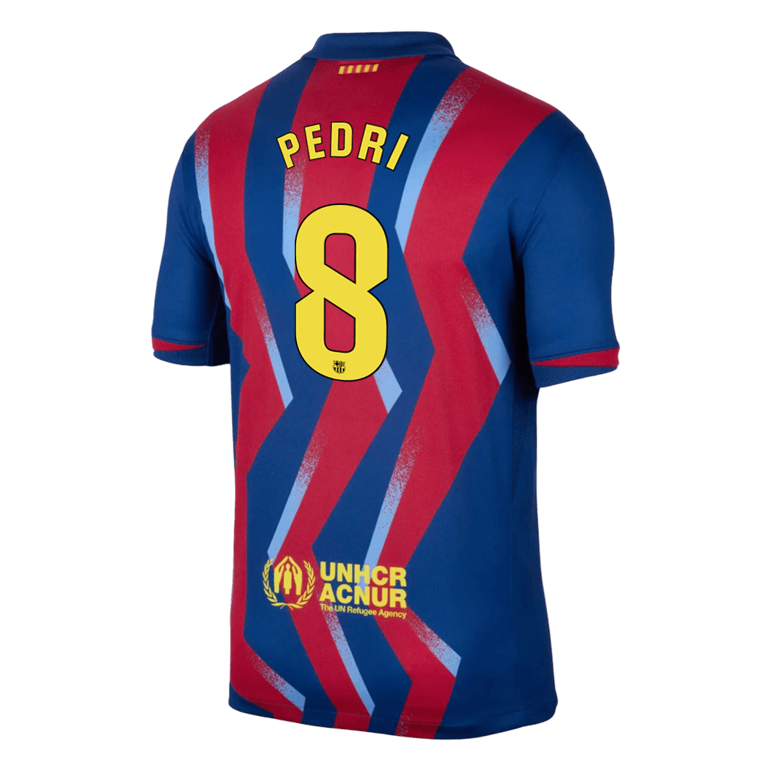 PEDRI #8 Barcelona Mens Fourth Away Soccer Jersey 2025/26 Red&Blue