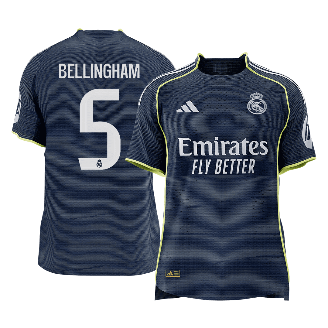 BELLINGHAM #5 Real Madrid Mens Away Soccer Jersey 2025/26 Navy - Player Version [PREMIUM]